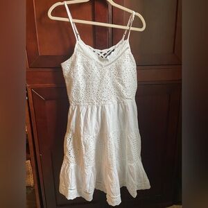 White Cotton Eyelet Mini Dress Size Small 100% Cotton Made in India